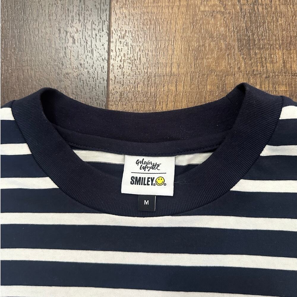 Galeries Lafayette Smiley Face Striped Tee Navy White Cotton Size M - Picture 4 of 7